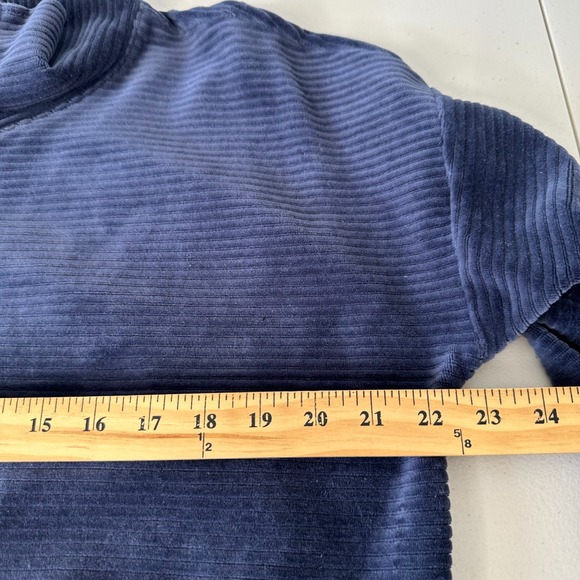 LL Bean Soft Stretch Courduroy Pullover Blue Half Zip Velour Petite L - Picture 7 of 10